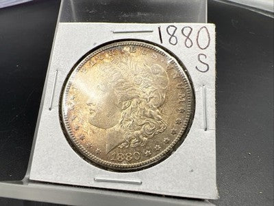 1880 S $1 Morgan Silver Dollar Coin BU Unc Nice Amber Toning Toner