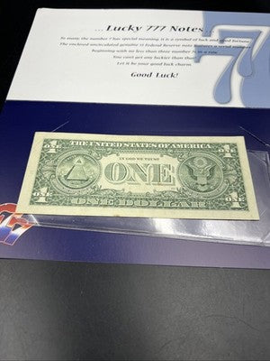 2009 $1 FRN Federal Reserve Note Lucky Serial Number 77735666 Fine Details
