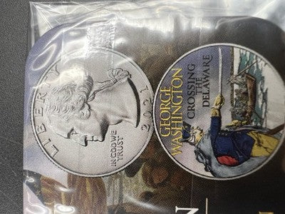 Crossing the Delaware Enhanced 25c & 2017 1 One Dollar Federal Reserve Note Unc