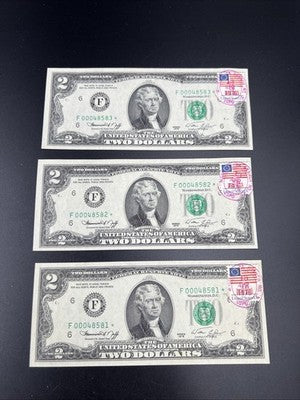 3 Consecutive 1976 $2 Two Dollar Bicentennial Postal Notes AU Marietta GA #81