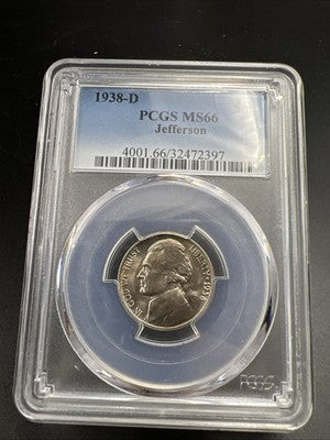 1938 D 5c Jefferson Nickel Coin MS66 Gem BU UNC #397