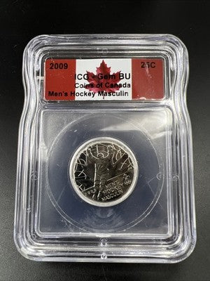 2009 25c Men's Hockey Canada Twenty Five Cents Quarter Coin ICG BU Certified