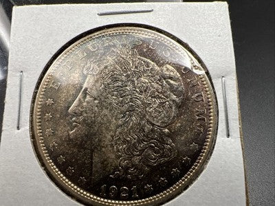 1921 $1 Morgan Silver Dollar Coin CH AU About UNC PQ Toning Toner Obverse SK#a