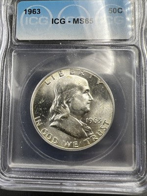 1963 50c Franklin Silver Half Dollar Coin ICG MS65 #104