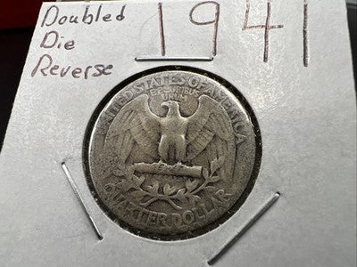 1941 25c Washington Silver Quarter Coin AG Very Circ Double Die Reverse Variety