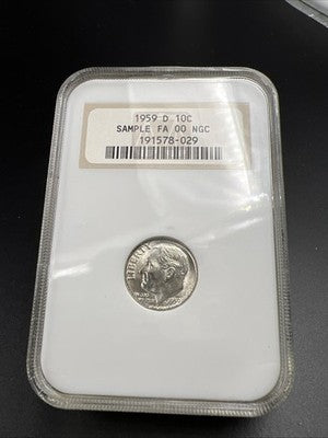 1959 D 10c NGC FA 00 Sample Slab OFH Old Fat Holder Roosevelt Silver Dime