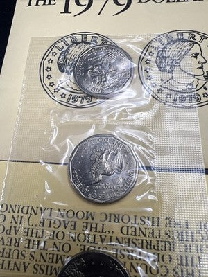 3 Coin P D S 1979 SBA Susan B Anthony Souvenir Set Yellow Envelope
