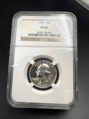 1957 25c Washington Silver Quarter Proof Coin NGC PF67 #058
