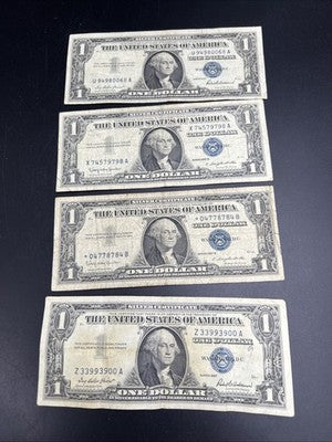 Lot of 4 1957 $1 One Dollar US Silver Certificates Neat Serial Numbers #3399