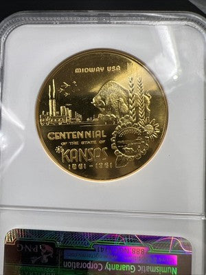 1961 Kansas Centennial Brass Medal MS65 PL Proof Like NGC Certified