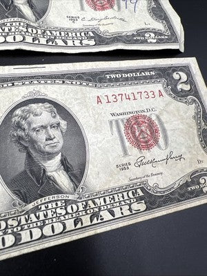 3 Note Lot 1953 $2 Red Seal USN Note Lot Interesting Bills VG / Fine #733