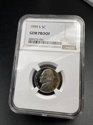 1999 S 5c Jefferson Proof Nickel Coin Gem Proof NGC Certified #53