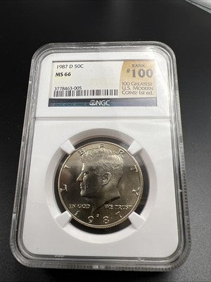 1987 D 50c Kennedy Half Dollar Coin NGC MS66 Rank #100 Holder