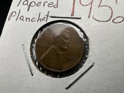 1952 P 1c Lincoln Wheat Cent Coin Tapered PLANCHET Error Fine Circ