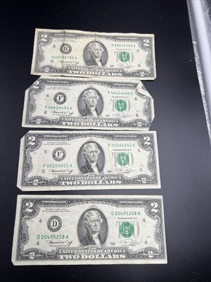 Lot of 4 Very Circ 1976 $2 FRN Federal Reserve Notes Neat Serial #s #44414499