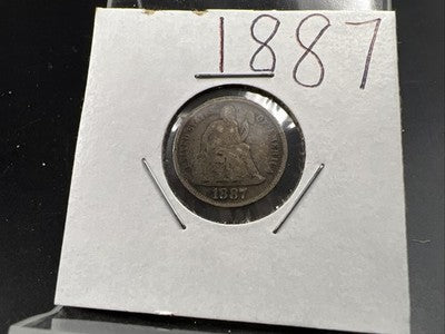 1887 P 10c Seated Liberty Silver Dime Coin CH AG / G Circ SK#a