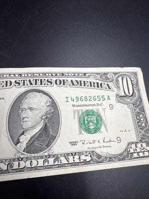 1995 $10 FRN Federal Reserve Note VF Very Fine Circ #655