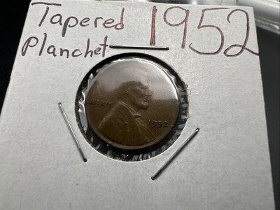 1952 P 1c Lincoln Wheat Cent Coin Tapered PLANCHET Error Fine Circ