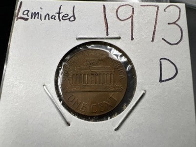 1973 D Lincoln Memorial Cent Penny Coin Lamination Error Reverse VF Circ