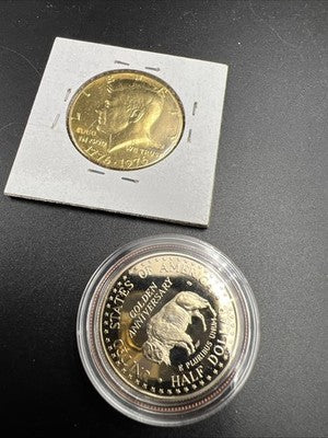 2 Coin Lot Mount Rushmore 1991 Proof & 1976 Bicentennial Kennedy CU-NI 50c Coins