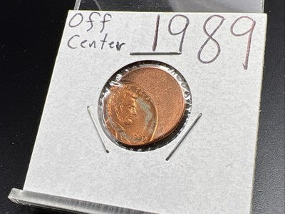1989 1c Lincoln Memorial Cent Penny 45% Off Center BU UNC sk#3B