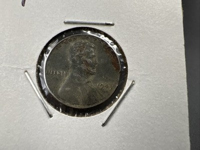 1943 P 1c Lincoln Wheat Cent Steel penny Clipped Planchet error