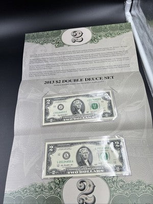 Matching Serial # 2003 A 2009 $2 FRN Federal Reserve Note 2013 Double deuce set
