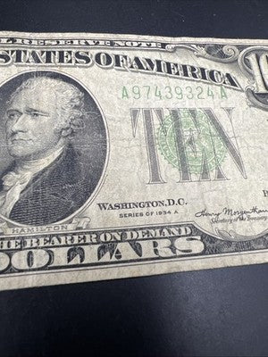 1934 A $10 FRN Ten Dollars Federal Reserve Note VG Circ #324