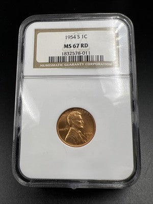 1954 S 1c Lincoln Wheat Cent Penny MS67 Red Gem BU UNC #578-011
