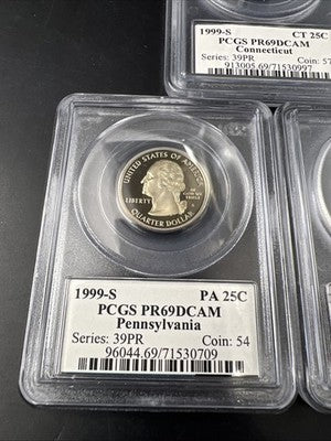 5 Coin 1999 S Proof State Quarters Set PCGS PR69 Georgia Delaware Conn NJ Penn
