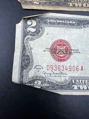 Lot of 3 1928 $2 Two Dollar USN United States Notes Red Seal Very Circ #906