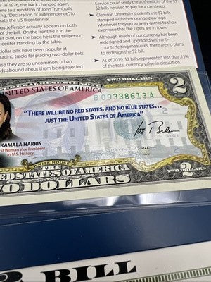 2 Consecutive 2017 $2 FRN Biden Harris Presidential Colorized UNC Two Dollars #3