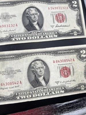 Lot of 10 1953 $2 USN Red Seal Legal Tender Bills VG Very Good + Circ #966