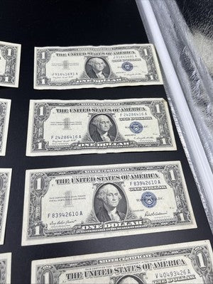 Lot of 10 1957 $1 Dollar Silver Certificate Blue Seal Notes Very Fine VF Circ #2