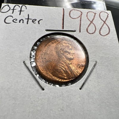 1988 1c Lincoln Memorial Cent Penny Broadstrike 10% Off Center BU UNC TonedSKU#N