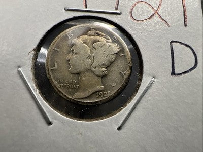 1921 D 10c Mercury Silver Dime Coin CH AG About Good Semi Key Date