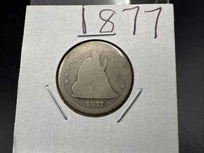 1877 P 25c Liberty Seated Quarter Coin AG About Good Very Circ