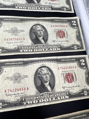Lot of 10 1953 $2 USN Red Seal Legal Tender Bills VG Very Good + Circ #761