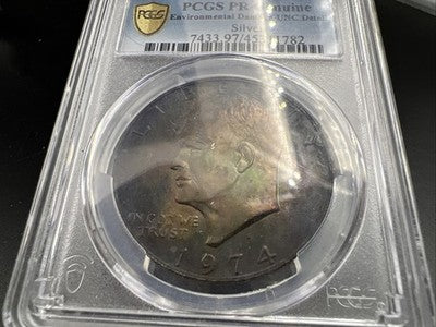 1974 S $1 Ike Eisenhower Silver Dollar Coin Neat Toning Toner PCGS UNC Details