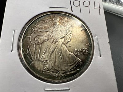 1994 1 Oz ASE American Silver Eagle Coin BU UNC Neat Toning Toner