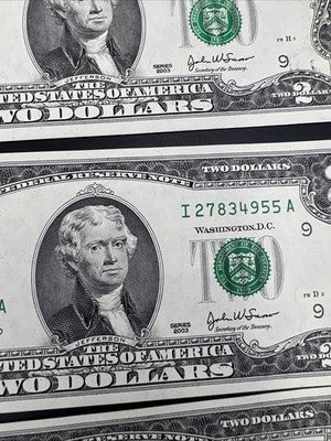 5 Consecutive 2003 $2 FRN Federal Reserve Notes UNC Uncirculated #57