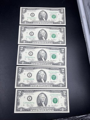 5 Consecutive 2003 $2 FRN Federal Reserve Notes UNC Uncirculated #57