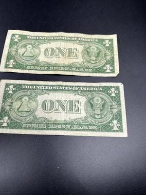 2 Note Lot 1935 D Wide & Narrow Margin US Silver Certificate Variety Set VG Circ