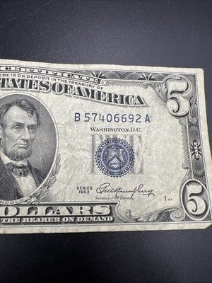 1953 $5 US Silver Certificate Note Five Dollar Bill VG Very Good Circ #692
