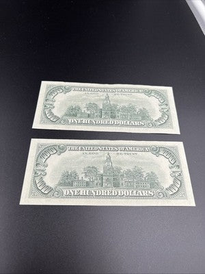 2 Consecutive 1974 $100 One Hundred Dollar FRN Federal Reserve Note Bills XF EF