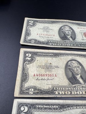 Lot of 6 1953 1963 $2 USN Red Seal Legal Tender Bills VG Very Good Circ #74