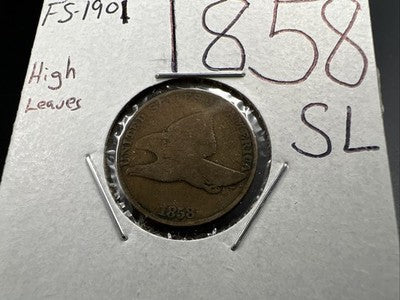 1858 1c SL Flying Eagle Cent Coin Low Leaves FS-901 Variety VG Details Circ