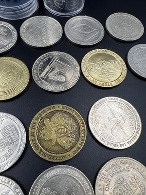 Lot of 21 $1 Casino Dollar Gaming Tokens Metal Circulated Conditions SKU#7531