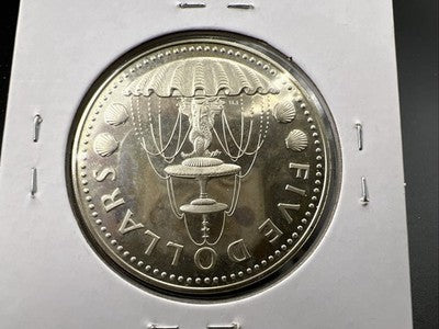 1973 Barbados Proof 5 Five Dollars Silver Coin - Shell Fountain in Bridgetown