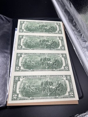 4 Note Souvenir Sheet 2003 US $2 Two Dollar FRN Federal Reserve Notes in Book #A